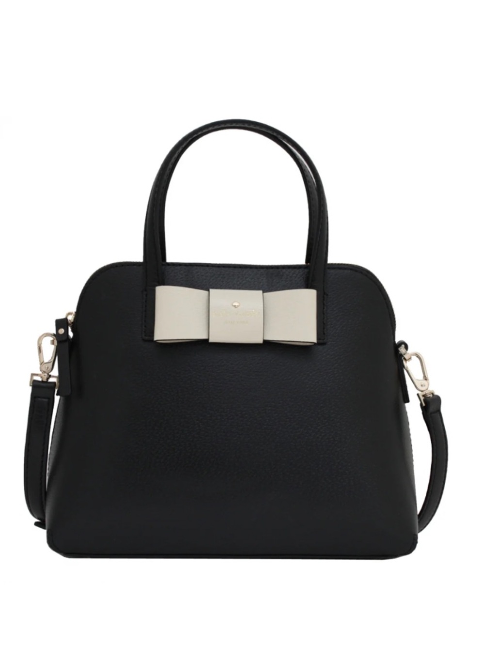 kate spade Black Leather Dome Satchel with Cream Bow Accent